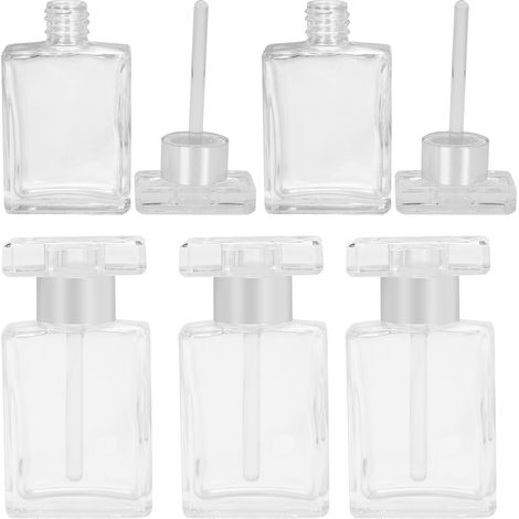 Flacons en verre transparent rechargeables pour huiles essentielles, 5 pièces avec bouchon argenté, parfaits pour voyage. (1/5)