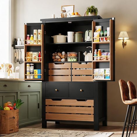 Buffet coloris noir en mDF métal 80 x 40 x 140 cm (1/5)
