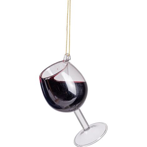 CALICE DI VINO ROSSO DA APPENDERE VETRO DECORAZIONE NATALIZIA H12 BIZZOTTO