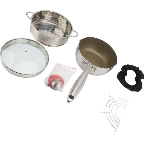 Set di pentole antiaderenti in acciaio inox, diametro 18 cm, con coperchio e cestello per la cottura a vapore, ideale per la casa o la cucina di uno studente. (1/2)
