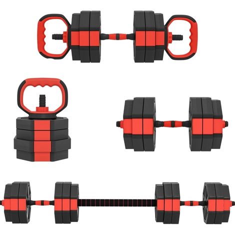 CHICFURN Set manubri regolabile 4 in 1 da 25 kg, 125 cm, rosso, per allenamento casa (1/5)