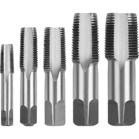 Jeu de 5 tarauds coniques NPT pour tuyaux : 1/8'', 1/4'', 3/8'', 1/2'', 3/4'', tarauds en carbone pour refaire le filetage des tuyaux endommagés (1/5)