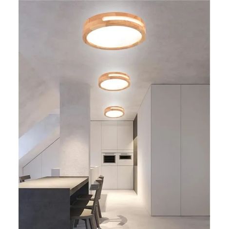 U-do Lot de 3 Plafonnier LED,Ø30cm Plafonnier Moderne Rond en Bois Blanc Froid pour Salon Chambre,4500K (1/4)