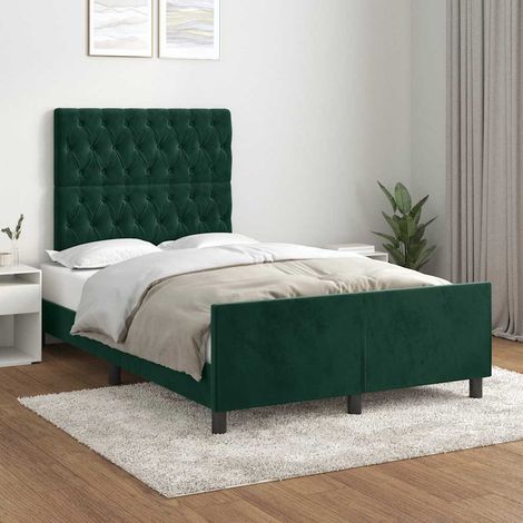 Cadre de lit 120 x 190 cm avec tête de lit en velours vert foncé, sans matelas - PANGIVO (1/5)