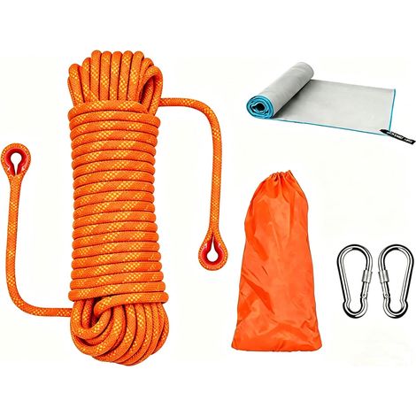 Amalan Outdoor Versatile Rope + Quick Drying Towel, D10 mm, Nylon Rope with 2 Carabiners, Load Weight 1200 kg, Rescue Rope, Mountaineering, Climbing, Camping (1/5)