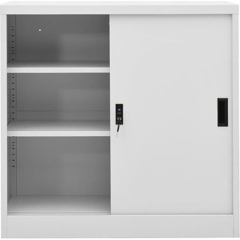 Bureau d'angle avec portes coulissantes, 90x40x90 cm, acier robuste, couleur gris clair, espace de rangement intégré pour bureau à domicile (1/5)