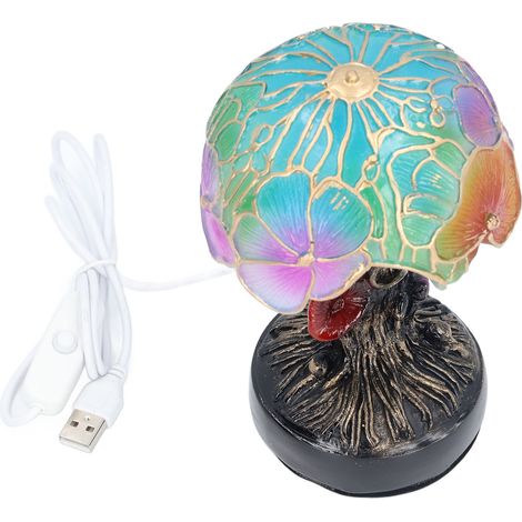 Ortviai Lampe de chevet champignon en résine colorée, design rétro peint à la main, lumière chaude 5 V USB