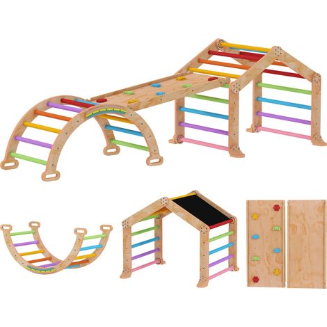 Triangle d'escalade enfant multicolore avec rampe réversible, toboggan et structure d'escalade basculante (1/5)