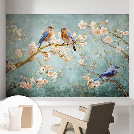 Papier peint intissé mural avec imprimé pour décoration pour salon pour chambre à coucher pour entrée Oiseaux printaniers 104x70 cm (1/5)