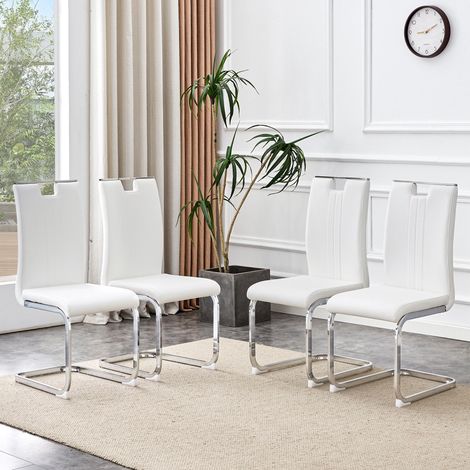 Ensemble de 4 chaises blanches en polyuréthane de forme arquée – Apporte une touche tendance aux intérieurs minimalistes et contemporains.