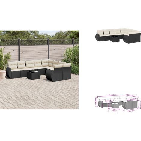 Salon de jardin 10 pcs avec coussins noir résine tressée - Ensemble Salon De Jardin - Mobilier De Jardin - Salon D'extérieur - Résine Tressée - Rotin Synthétique (1/3)