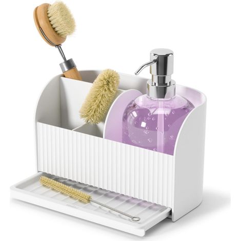 Porte-éponge et Pompe Savon, Organisateur Évier, 500 ml, Blanc (1/5)