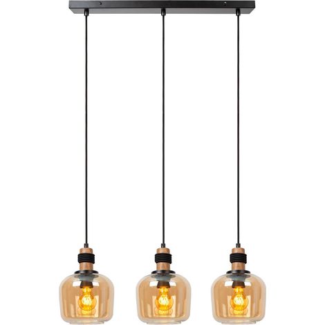 Lampe pendante à 3 lampes Ilona noir avec verre ambré - 45408/03/62 (1/3)