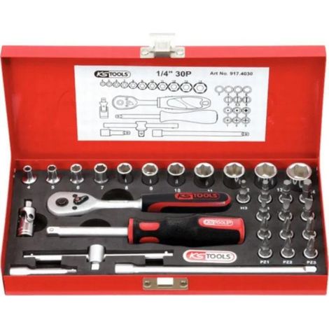 Set di chiavi e bussole KS Tools cromo 30 pezzi 1 4 pollice