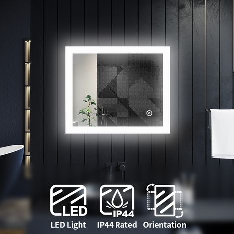 ELEGANT Horizontal Vertical Bathroom Mirror 600 x 500mm Energy Efficient LED +Touch Sensor + Aluminium Frame + 4mm HD Silver Mirror (1/5)