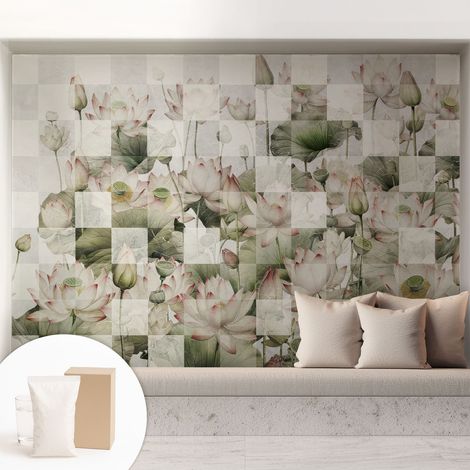 Papier peint intissé mural installation rapide du papier peint durable et résistante - Colle incluse gratuite Motifs de lotus 208x146 cm (1/5)