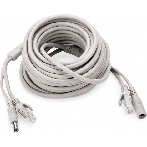 Câble de Vidéosurveillance Ethernet RJ45 + DC pour Caméras IP Système NVR 10 Mbps 100 Mbps Câble D'extension D'alimentation Cat 5 15 M pour la Surveillance de sécurité du Bureau à Domicile (1/5)
