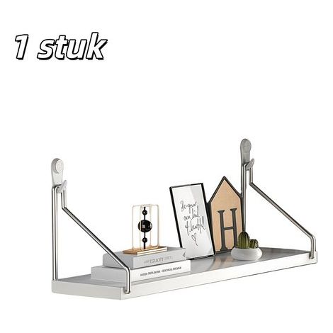 Étagère murale en bois sans perçage 40 × 15 cm – Tablette de rangement et décoration pour chambre, bureau et salon – Vis et crochets inclus – Blanc (1/5)