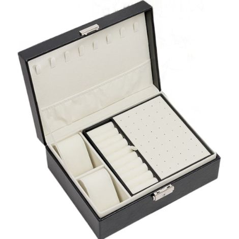 Coffret à bijoux rectangulaire pour femmes et filles, petit étui de voyage pour bagues, boucles d'oreilles et colliers (noir)
