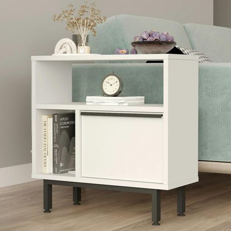 Bout de canapé blanc moderne 2 niches 1 porte JENA