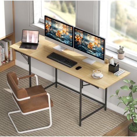 Faltbarer Schreibtisch mit 2 klappbaren Platten, 170 x 58 x 78 cm, Eiche/Schwarz HAVRYA (1/5)