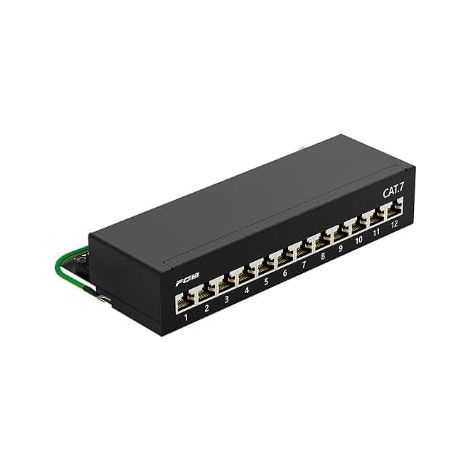 CAT 7 12-Port-Patchpanel – 12-Port-Patchpanel für Tisch- und Wandmontage – 10"-Patchpanel mit Schirmung für Gigabit-Netzwerke, LSA+ RJ45-Verteilerpanel, 10 Gigabit (1/5)