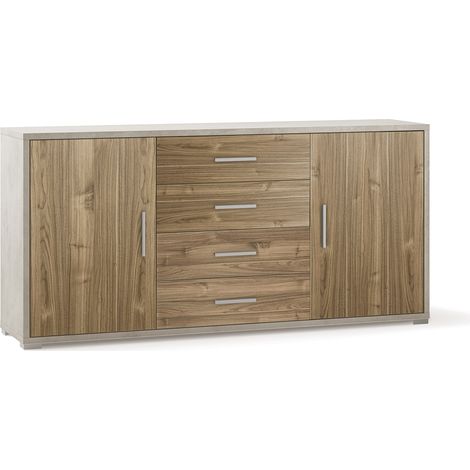Madia 2 Ante 4 Cassetti 174x84x41 cm Ossido Bianco/Noce Stelvio (1/3)