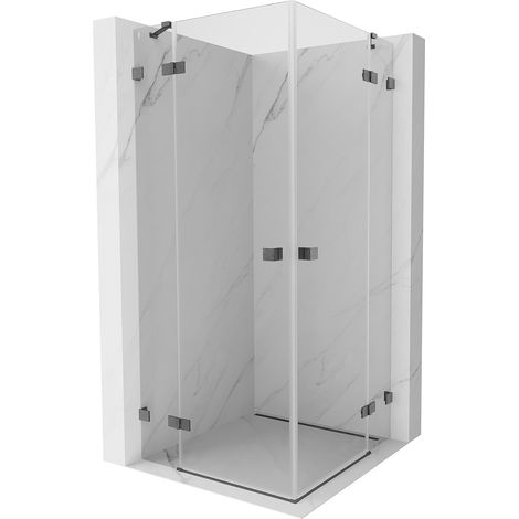 Mexen Lunar Duo Duschkabine, schwenkbar 85 x 85 cm, transparent, gebürstetes Gun Gray - 834-085L-085P-66-00 (1/5)