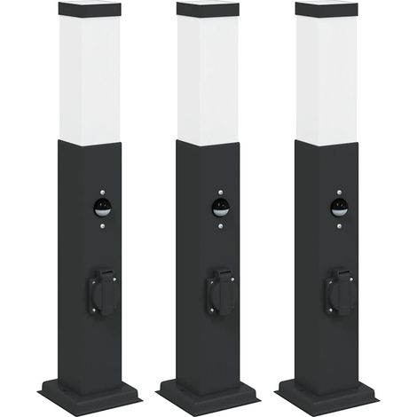 Balizas de luz con sensor y tomacorriente, 3 unidades, 50 cm, color negro, IP44 vidaXL