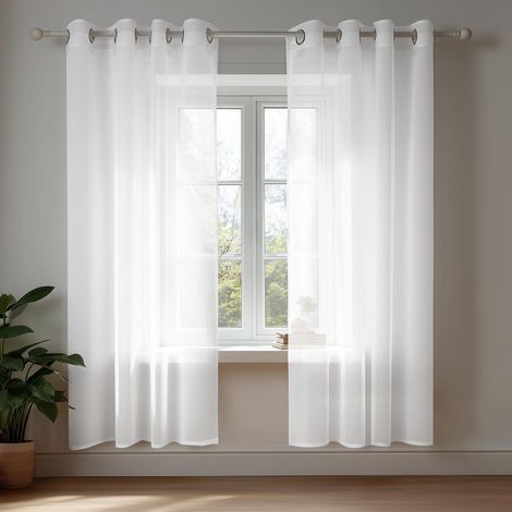 Lot de 2 Voilage Salon pour Chambre Enfant Decoration à Oeillets Blanc 140x183cm (1/5)