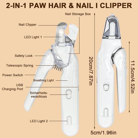 2 en 1 Tondeuse à Ongles pour Animaux domestiques  Lime à Ongles Électrique avec lumière LED Coupe Griffe Chien,Coupe Ongle Chat,pour Animaux de Grande,Moyenne et Petite Taille (1/5)