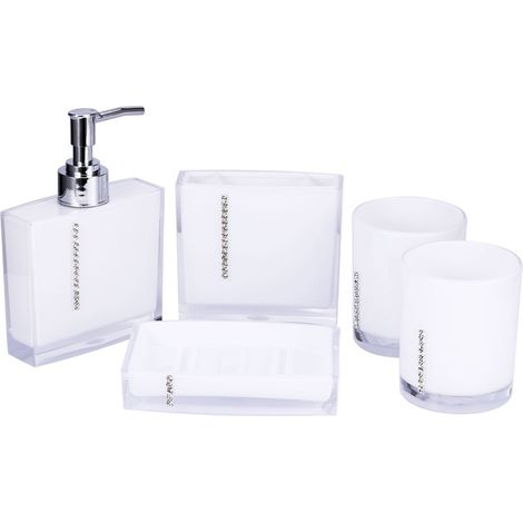 Juego de 5 accesorios de baño: portacepillos de dientes, jabonera, acrílico brillante, para el hogar y el hotel. (1/5)