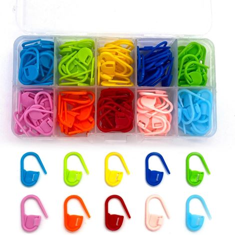 Marqueurs de mailles pour tricot, crochet et crochet - 10 couleurs - Boîte de rangement incluse - Idéal pour le tricot, le crochet et les loisirs créatifs - 120 pièces (1/5)