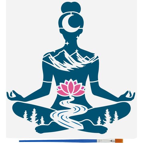 Pochoir de Yoga Avec 1 Pinceau en Plastique 30x30cm Pochoir de Yoga Réutilisable Pochoir de Montagnes Lotus Fleurs Bois Pochoir de Yoga Avec Décor Naturel pour Peindre sur Un Mur en Bois (1/5)