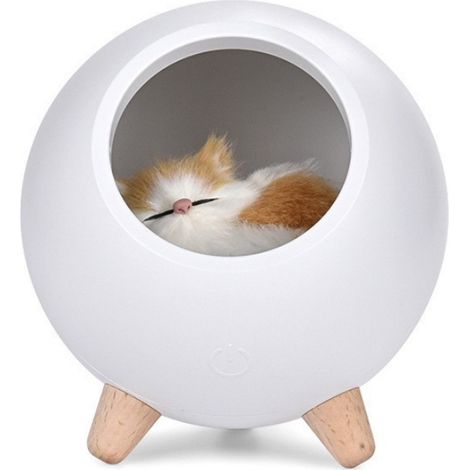 Lampe de chevet créative et adorable en forme de petite maison pour chat, blanche (fonctionnant comme veilleuse) (1/5)