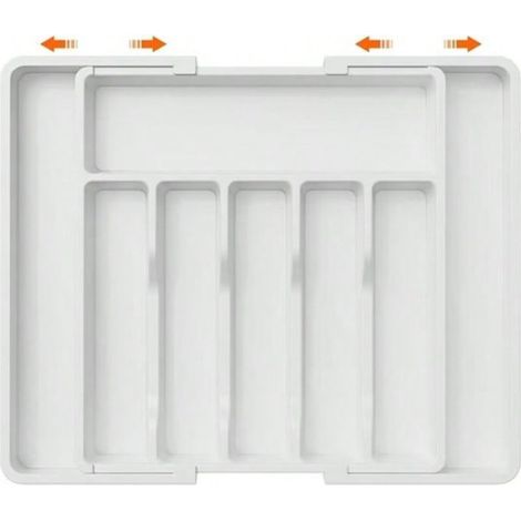 Range Couverts, Plateau d'Ustensiles Extensible pour Tiroir, Organisateur de Tiroir Réglable pour la Cuisine, Rangement Compact en Plastique pour contenir des Cuillères, Fourchettes, Blanc (1/5)