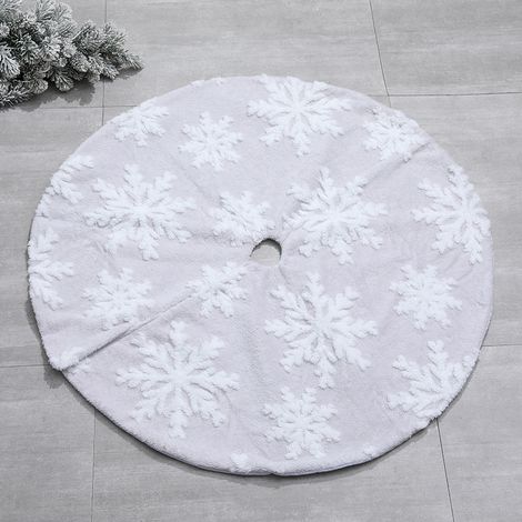 Jupe de sapin de Noël, chaussettes en peluche flocon de neige, décoration de pied de sapin, ornements de sapin de Noël, jacquard de coton blanc flocon de neige de haute qualité, 90 cm