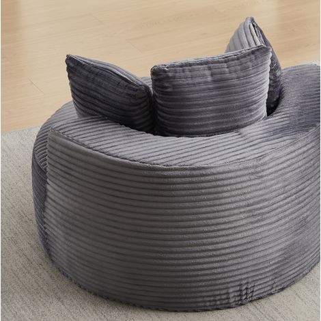 Sillón redondo Ø 110 cm gris con 3 cojines, tela de pana, asiento suave MEUBLIV (1/5)