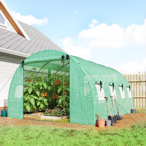 Serre d'environ 4 x 3 x 2 m, serre en aluminium avec roulettes, 2 portes à fermeture éclair et 8 fenêtres en filet, poteaux de soutien, verte (1/4)