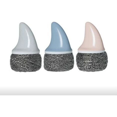 Acier Inoxydable Fil Éponges avec Aileron de Requin Poignée en Acier Brosse De Nettoyage Remplaçable Métal Laveur Récureur pour Laver La Vaisselle Pan Bols 3 Pièces, (1/5)