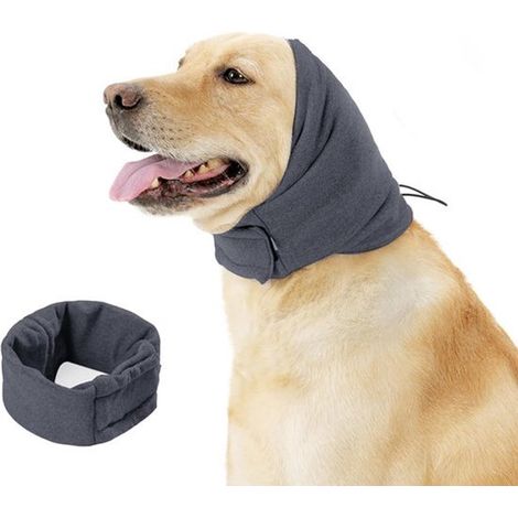 Cache-oreilles pour chien gris foncé, élastiques et doux, avec dos adhésif, réglables, chauds et confortables, soulageant l'inconfort des oreilles. (1/5)