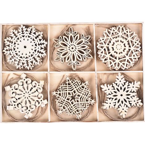 Adorno De Árbol De Navidad - Adorno De Copo De Nieve En Madera - Decoración Rustica Para Hogar - 1 Unidad (1/5)