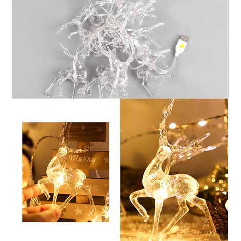 Guirlande lumineuse LED rennes, décoration de Noël pour chambre ou fête, lumières en forme de cerf, blanc chaud, 10 cm, version USB (1/5)