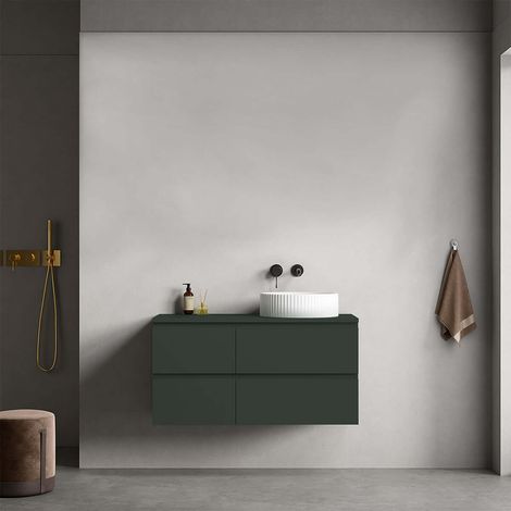 Mobile bagno sospeso reversibile  100 cm Verde Comodoro  per Lavabo d'appoggio Senza Specchio - Fiji Paint Top