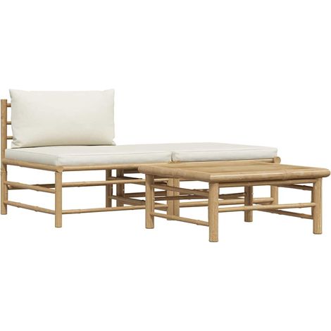 Maison Exclusive - Set Divani da Giardino 3 pz con Cuscini Bianco Crema in Bambù (1/5)