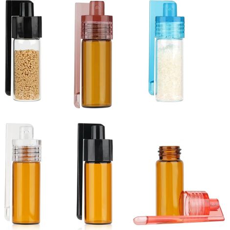 Lot de 6 petits flacons de rangement pour poudre d'épices avec cuillère - 51 mm de hauteur - Avec micro entonnoir - Vile en verre avec cuillère - Pour camping, voyage (1/5)