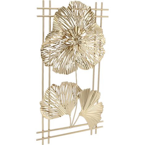 Décoration Murale 3D Feuille de Ginkgo Métallique Moderne pour Salon Chambre Hôtel
