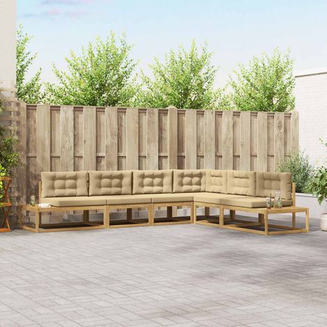 vidaXL Outdoor-Sofagarnitur 6 Stk. Weiß und Beige Polyester (1/5)