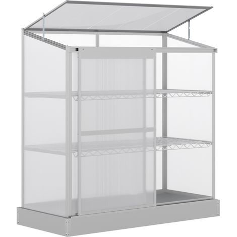 3 Tier Greenhouse Garden Outdoor Cold Frame Plant Flower Growth Transparent Polycarbonate Board Openable Roof Sliding Door w Foundation 131L x 58W x 140H cm (1/5)