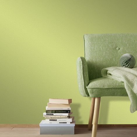 Papier peint uni vert prairie aspect textile | Tapisserie verte unie idéale chambre enfant | Papier peint intissé vinyle couloir & bureau (1/3)